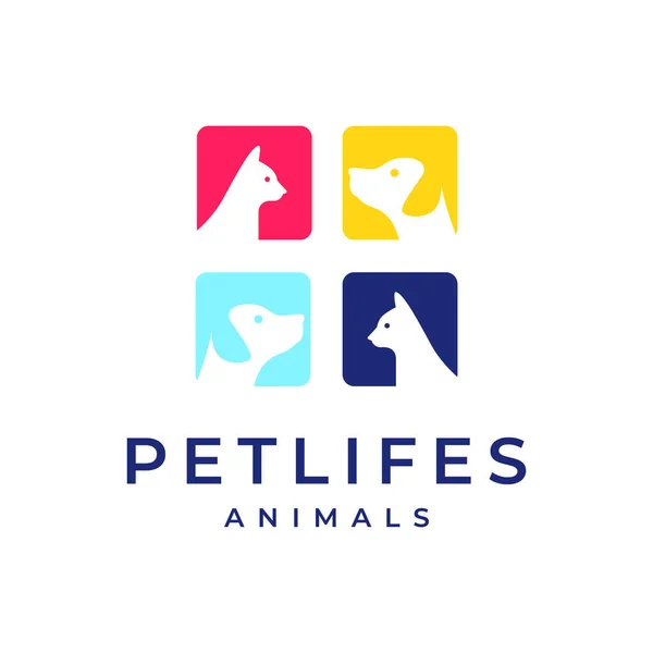 ペットグループ猫犬抽象的なカラフルな現代のマスコットのロゴベクトルアイコンイラスト ロイヤリティフリーストックベクター
