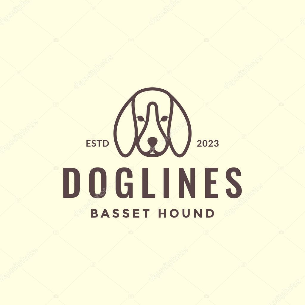 Animal pets dog head basset hound line art hipster simple logo design vector