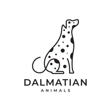 Dalmaçyalı köpek evcil hayvanları modern minimal noktalarda otururlar. Maskot logosu ikon çizimi