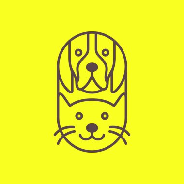 Köpek ve kedi evcil hayvan çizgileri modern geometrik yuvarlak maskot logo ikonu çizimi