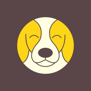 Jack Russel köpek yavrusu şirin daire modern geometrik maskot çizgi film gülümsemesi mutlu logo ikonu çizimi