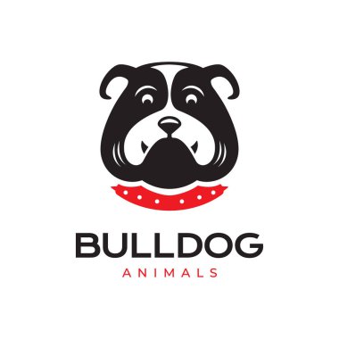 Bulldog kafa köpek siyah evcil hayvan maskotu çizgi film modern basit logo ikonu çizimi