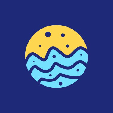 dalgalı okyanus günbatımı çemberi modern basit renkli logo tasarımı vektör çizimi illüstrasyonu