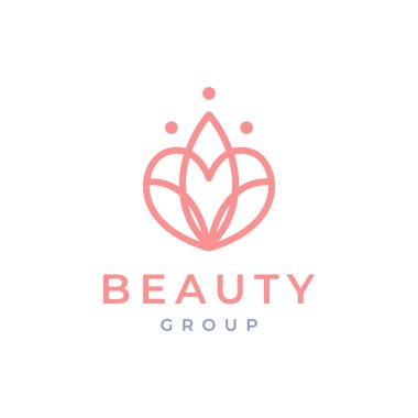 Aşk şekli feminen yavruları terk eder çiçek grubu minimalist stil logo tasarım vektör illüstrasyonu