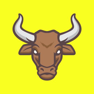 baş inek uzun boynuz hayvan maskotu karakter renkli modern çizgi film logo tasarımı vektör illüstrasyonu