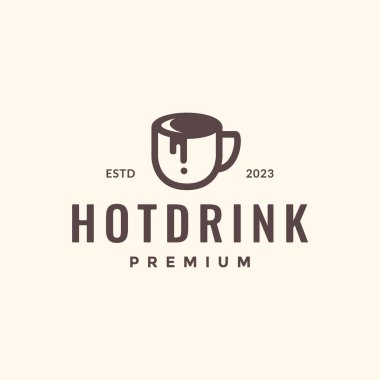 Çikolatalı sıcak içecek fincanı basit çizgi stilinde eridi minimal hipster vintage logo tasarım vektör illüstrasyonu