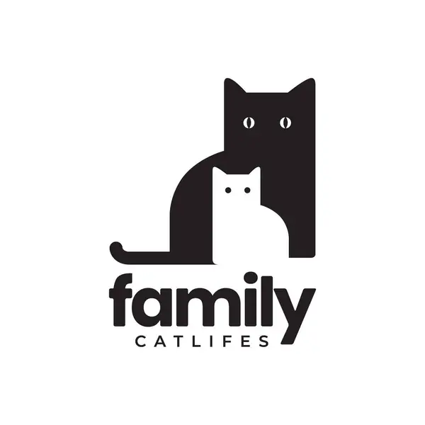 Kat Familie Huisdieren Stamboom Zwart Wit Schattig Cartoon Platte Moderne Stockillustratie