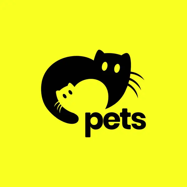 子猫と猫 かわいい マスコット フラット クリーン モダンな漫画 シンプル ミニマル 単離されたロゴ デザイン ベクターグラフィックス