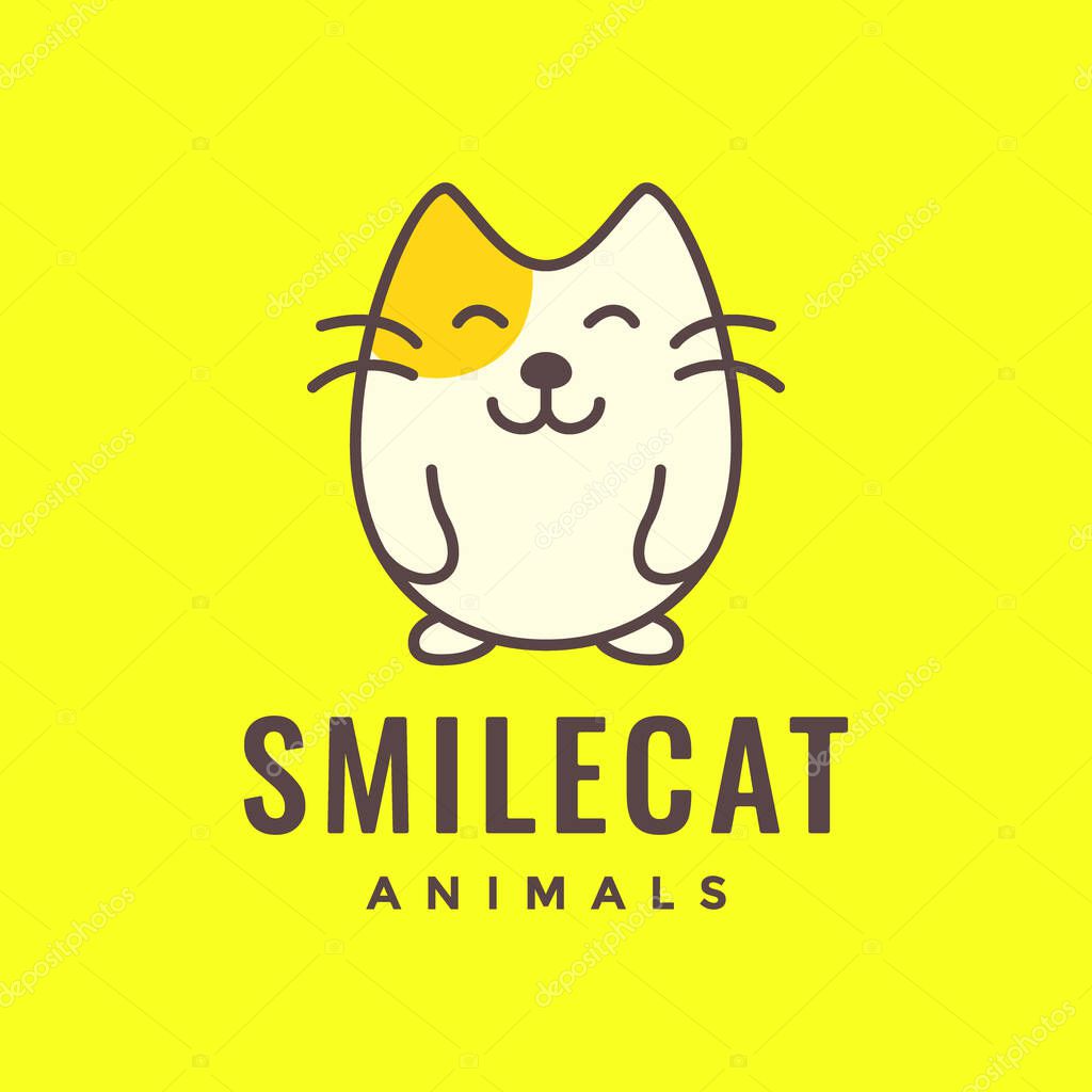 Cat kitten fat cute mascot cartoon colorful simple logo vector icon illustration