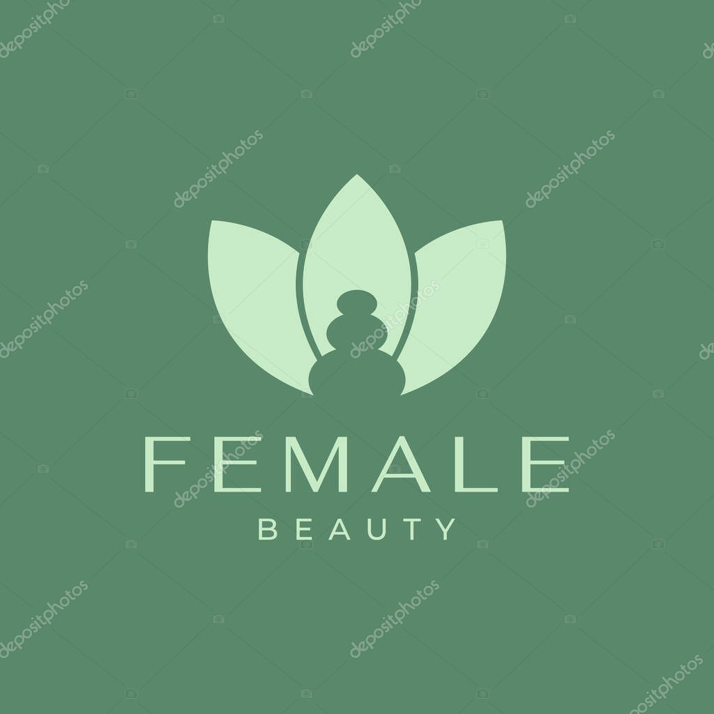 Balance stone with leaves modern clean yoga wellness feminine relaxing logo design vector icon illustration
