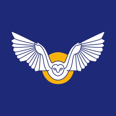 Beyaz ahır baykuşunun uçan kanatları avcı özgürlüğü renkli, modern logo tasarım vektör ikonu çizimi