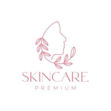 Güzellik, kadınsı cilt bakımıyla yüzleşir. Doğa, çizgi biçimi maskotu bırakır. Basit, minimal modern logo tasarım ikonu çizimi.