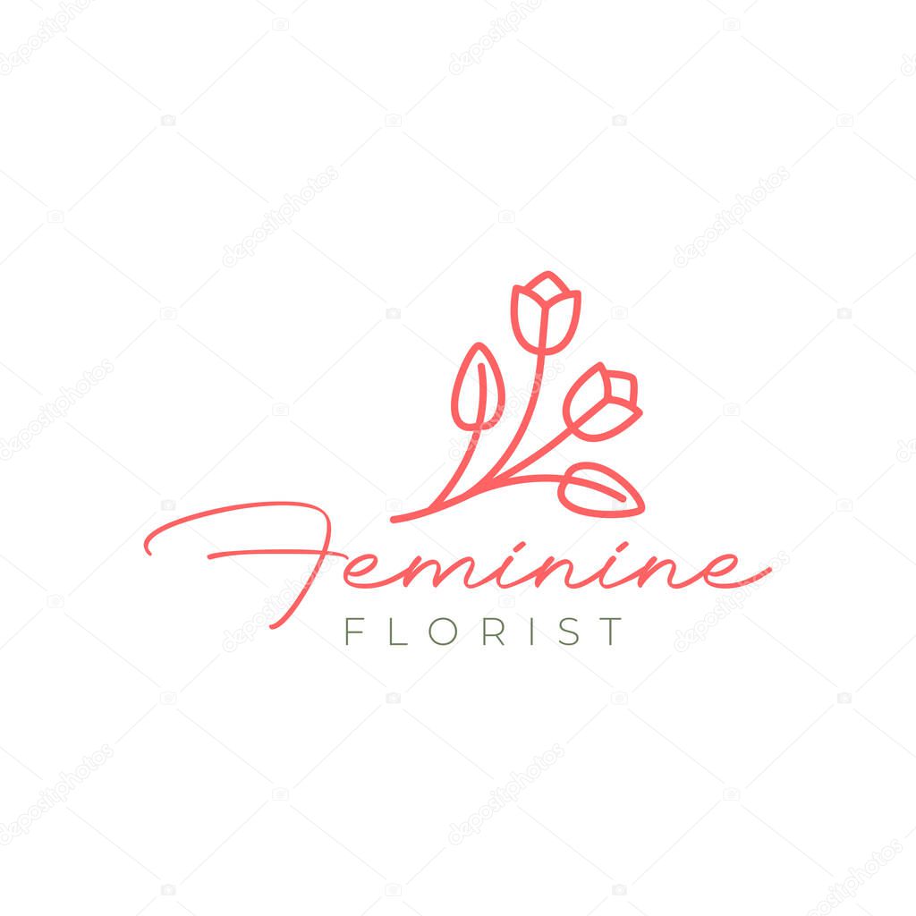 Plant flower bud gardening floral florist botanical line style simple minimalist logo design vector icon illustration