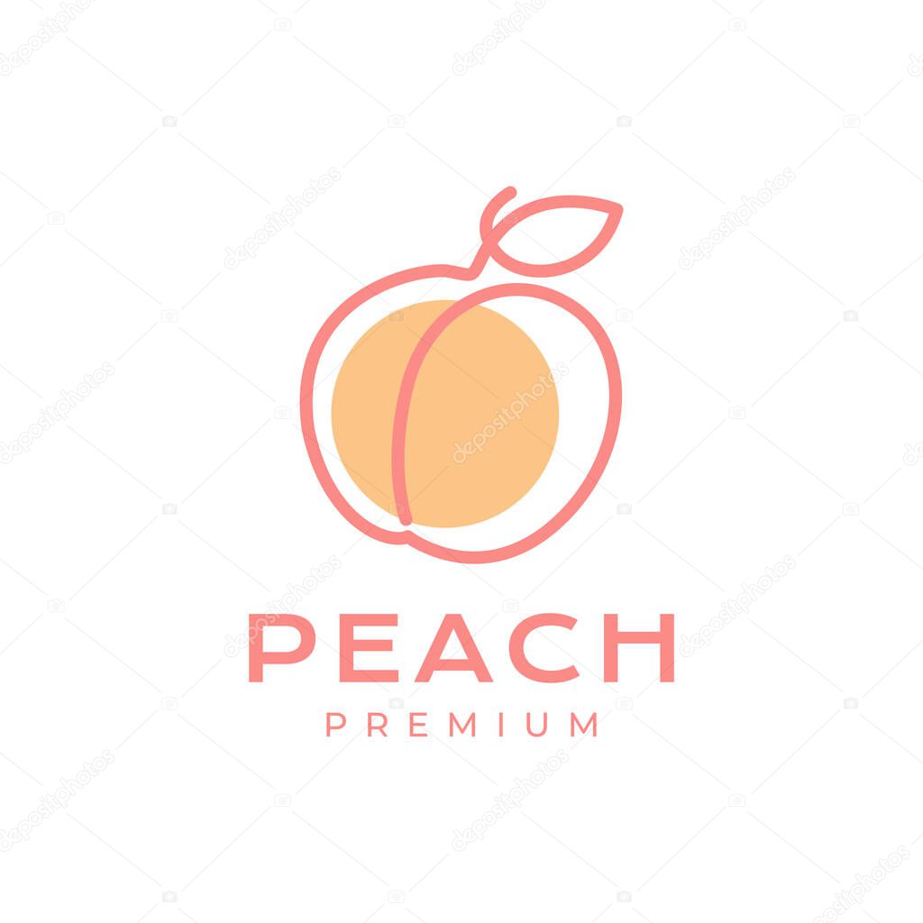 Fresh fruit peach line style minimal colorful modern simple logo design vector icon illustration