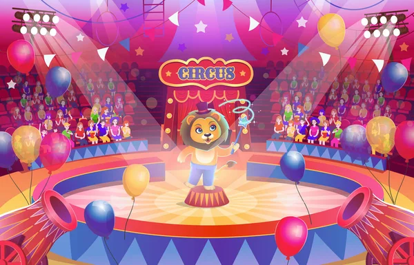 Cirkuszi Aréna Egy Kerek Színpadon Show Sokan Nézik Előadást Cirkuszban — Stock Vector
