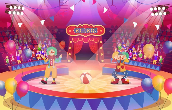 Cirkuszi Aréna Egy Kerek Színpadon Show Üres Belső Tér Ülésekkel — Stock Vector