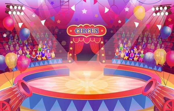 Arena Circo Con Escenario Redondo Para Espectáculo Mucha Gente Actuación — Vector de stock