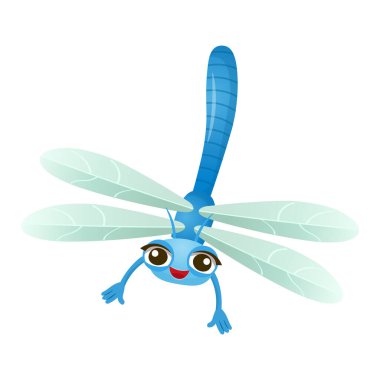 Komik çizgi film, mavi yusufçuk. Beyaz arka plandaki çocuklar için çizgi film yusufçuğu