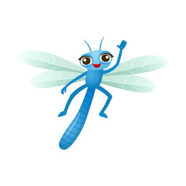 Komik çizgi film, mavi yusufçuk. Beyaz arka plandaki çocuklar için çizgi film yusufçuğu