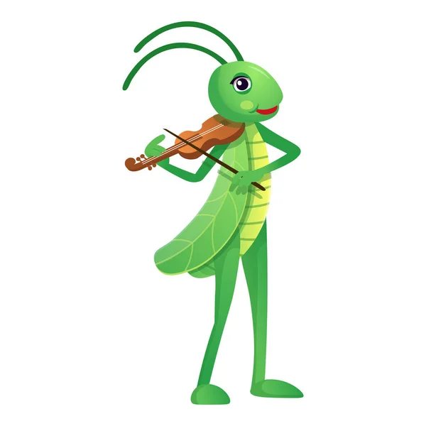 Drôle Sauterelles Dessin Animé Grasshopper Tient Debout Joue Violon Sauterelles — Image vectorielle