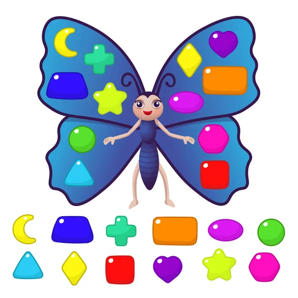 Dětská Odpovídající Vzdělávací Hra Motýly Geometrické Tvary Učím Geometrické Tvary — Stockový vektor