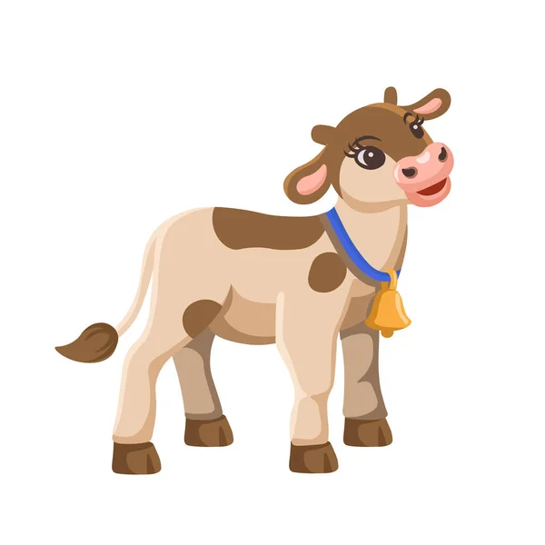 Kreskówkowa Krowa Cielę Dzwonkiem Dla Dzieci Mała Krowa Zwierzęta Gospodarstwa — Wektor stockowy