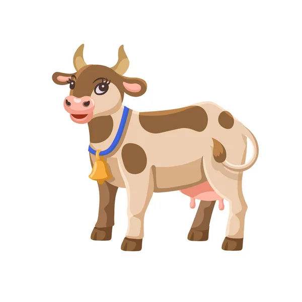 Vaca Dibujos Animados Con Una Campana Para Niños Animales Granja — Archivo Imágenes Vectoriales