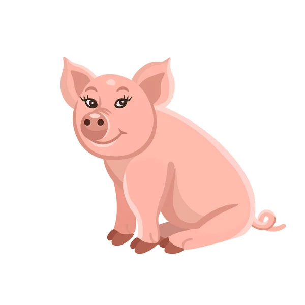 Cerdo Dibujos Animados Sentado Para Niños Animales Granja Ilustración Vectorial — Vector de stock
