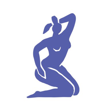 Soyut kadın figürü. Moda minimal tarzı. Bir kadın cesedi. Matisse tarzı. Mavi renk. Vektör