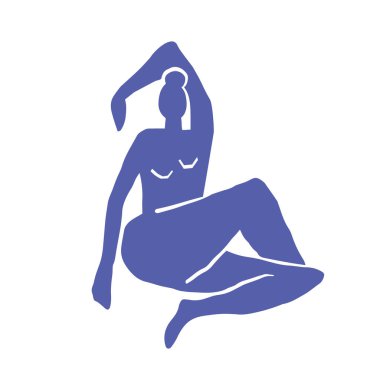Soyut kadın figürü. Moda minimal tarzı. Bir kadın cesedi. Matisse tarzı. Mavi renk. Vektör