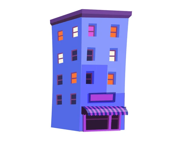 Casa Para Ciudad Por Noche Casa Azul Con Ventanas Colores — Vector de stock