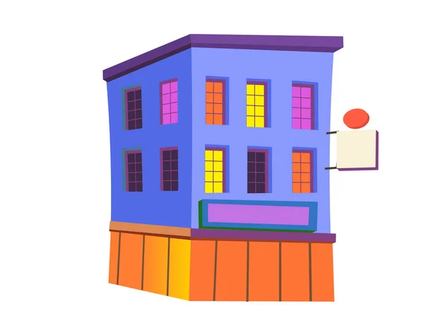 Дом Города Ночью Голубой Дом Цветными Окнами Стиле Мультфильма Высотное — стоковый вектор