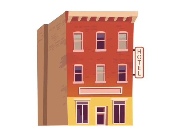 Edificio Hotel Para Ciudad Casa Roja Con Ventanas Colores Estilo — Vector de stock