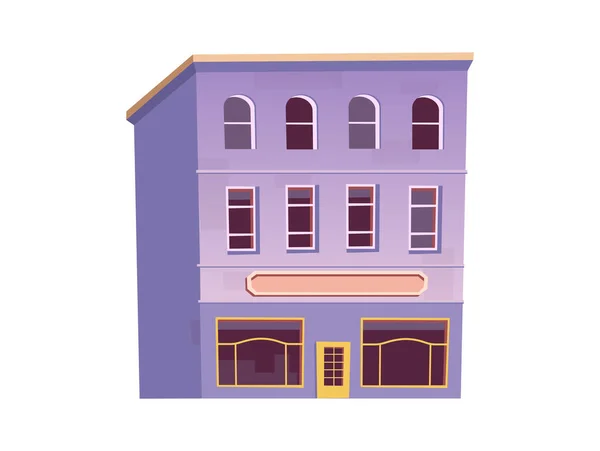 Lila Historisches Haus Mit Fenstern Und Laden Erdgeschoss Cartoon Stil — Stockvektor