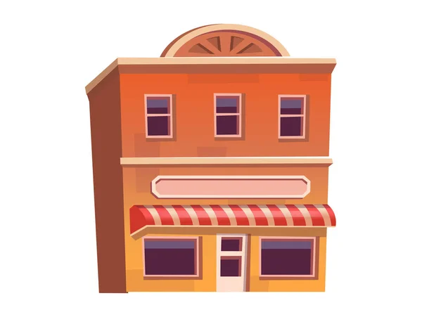 Orangefarbenes Historisches Haus Mit Fenstern Und Laden Erdgeschoss Cartoon Stil — Stockvektor