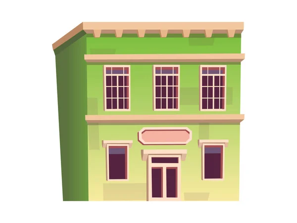 Grünes Historisches Haus Mit Fenstern Und Laden Erdgeschoss Cartoon Stil — Stockvektor