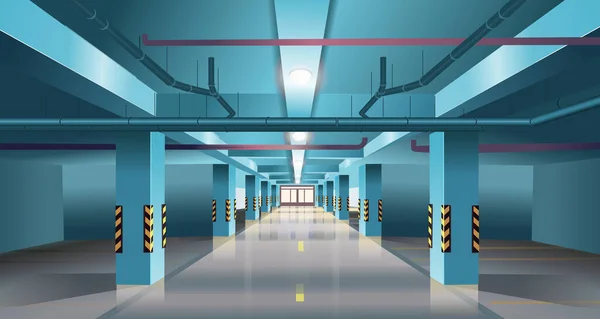 Podziemny Parking Bez Samochodów Wnętrze Garażu Podziemnego Oznaczeniami Kolumnami Ilustracja — Wektor stockowy