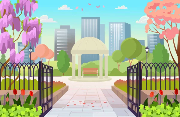 Blühender Park Frühling Eintritt Zum Tag Des Parks Offene Tore — Stockvektor