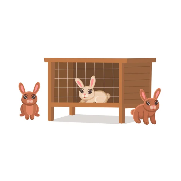 Jaula Con Conejos Conejos Dibujos Animados Para Niños Animales Granja — Archivo Imágenes Vectoriales