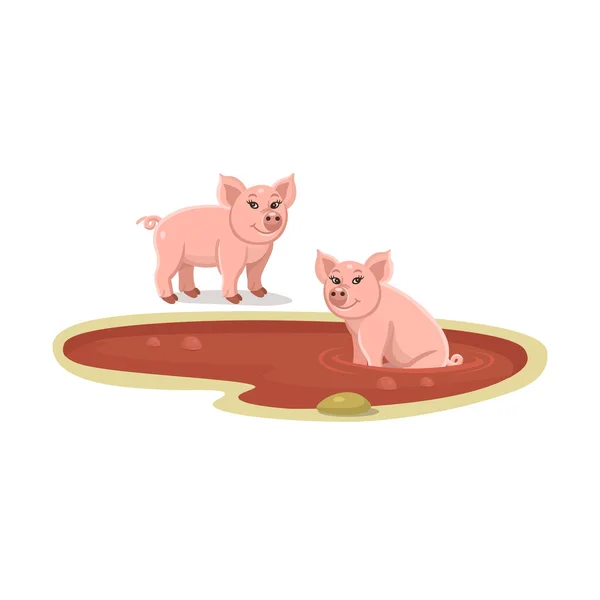 Cerdos Charco Barro Cerdos Dibujos Animados Charco Barro Para Niños — Vector de stock