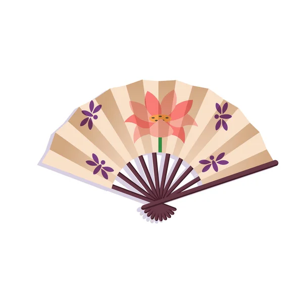 Ouvrir Ventilateur Japonais Avec Lotus Sur Fond Blanc Cartoon Style — Image vectorielle