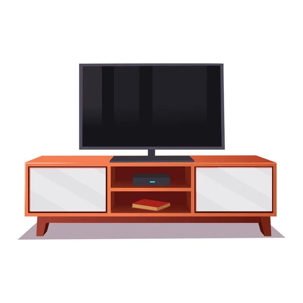 テレビ付きの木製の棚 ベクトルイラスト — ストックベクタ