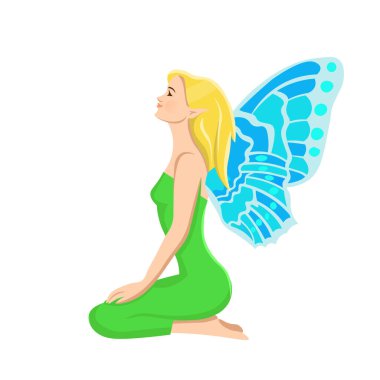 Bir damla su, bir sinek ve bir kelebek perisi şeklinde sihirli bir ayna. Sihirli orman büyüsü. Çizgi film vektör illüstrasyonu