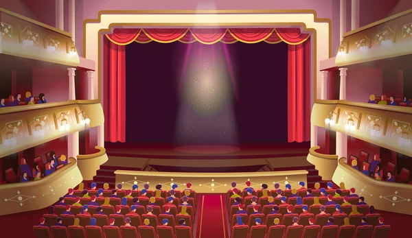 Gran Teatro Teatro Escenario Con Gente Escena Teatro Interior Con — Archivo Imágenes Vectoriales