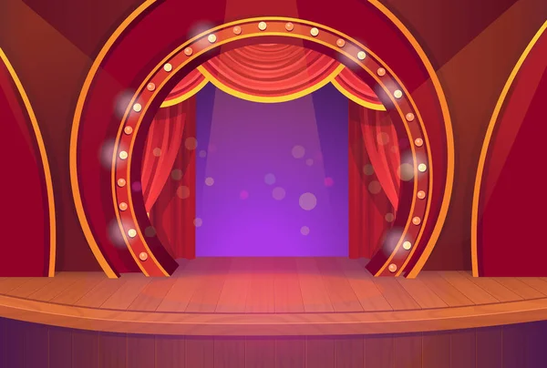 Une Scène Théâtre Avec Rideau Rouge Ouvert Illustration Vectorielle — Image vectorielle