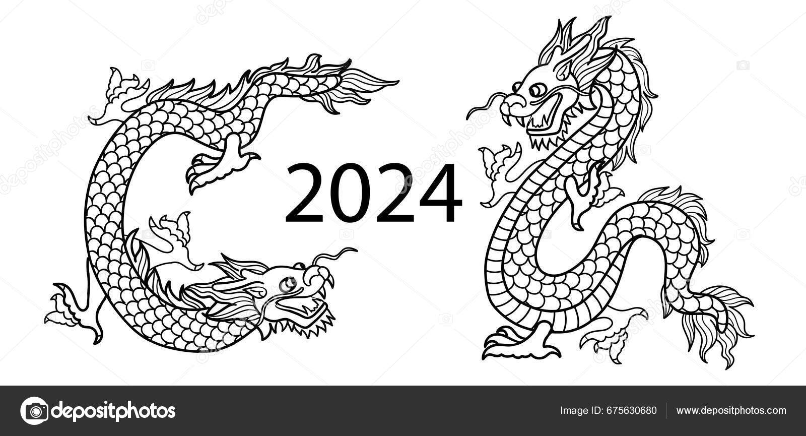 Chinese Dragon Symbol 2024 Zodiac Symbol Calendar 2024 Stock Vector by