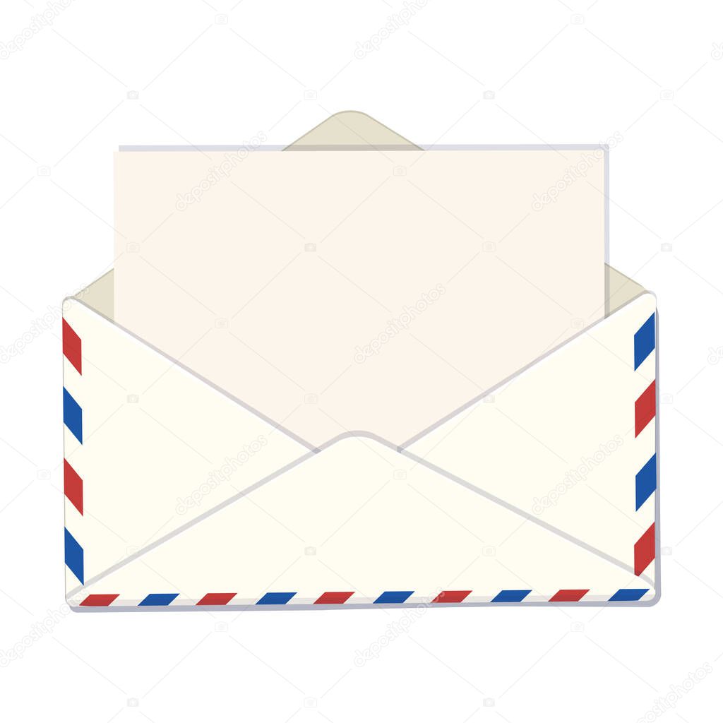Open envelope with blank letter. Message in an envelope. Vector  cartoon illustration.