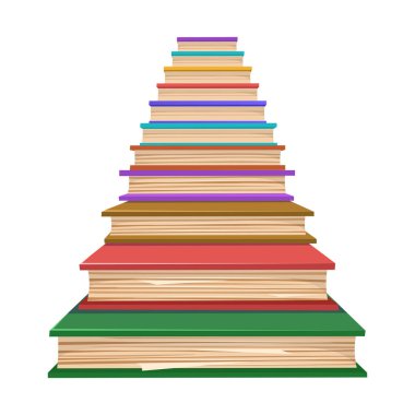 Kitaplardan yapılmış merdivenler. Bir sürü kitap. Çizgi film biçimi illüstrasyonu