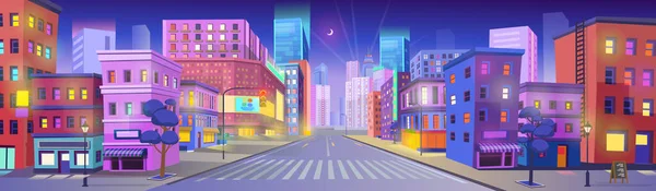 交差点 モールおよび交通ライトが付いているパノラマ都市 平らな様式のベクトルのイラスト ストックイラスト
