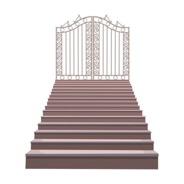 Merdiven demirden kapılara açılıyor. Merdivenlerden yukarı. Vektör çizgi film illüstrasyonu.